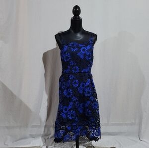 Tahari dress navy royal blue crochet summer floral prom size 6 sleeveless sexy